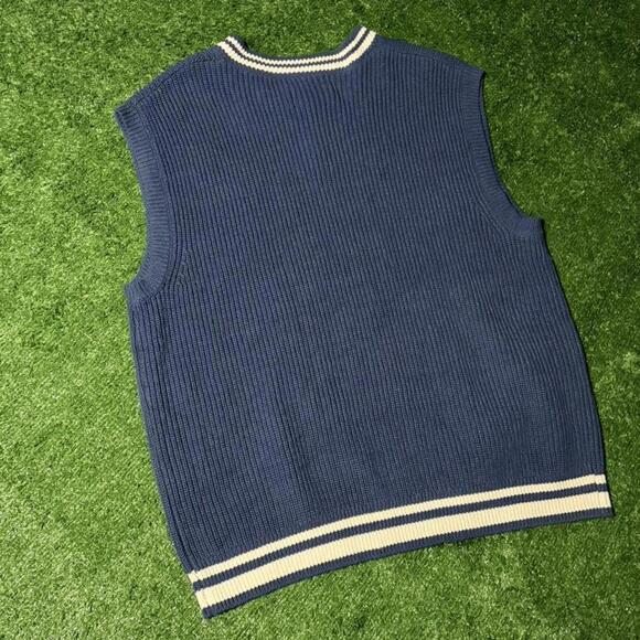 Original Use V-Neck Sweater Vest Blue White Stripe Preppy Size M Golf Knit New - Picture 2 of 3